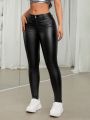 High Waisted Faux Leather Skinny Jeans