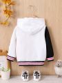 Baby Girl Letter Graphic Colorblock Varsity Jacket Without Hoodie