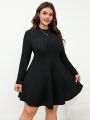 SHEIN Frenchy Plus Size Solid Color Long Sleeve Dress