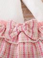 Baby Girl Cold Shoulder Tee & Plaid Bow Front Skirt & Headband