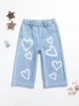 Baby Heart Print Wide Leg Jeans