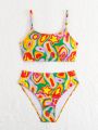 Teen Girls' Full Print Strappy Swimsuit Set