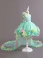 Little Girls' Asymmetrical Neckline Sequined Waist Tulle Party Dress