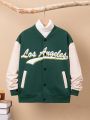 SHEIN Tween Boy Letter Graphic Two Tone Drop Shoulder Bomber Jacket Without Sweater