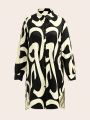 Plus Size Flowy Black & White Printed Shirt Dress