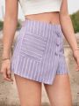 SHEIN Frenchy Striped Print Button Front Skort