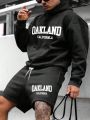 Men's Plus Size Hoodie Set With Text Printed Design
