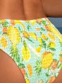 SHEIN Swim Vcay Women's Pineapple Print Swimwear Bikini Bottom With Ruffle Detail