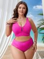 SHEIN Swim Vcay Plus Size Women's Solid Color Swimsuit Set