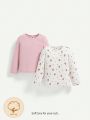 Cozy Cub Baby Girl 1pc Solid Tee & 1pc Floral Print Tee