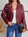 SHEIN Frenchy Ladies' Turn-down Collar Zipper Pu Jacket