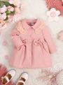 Baby Girls' Lace Patchwork Windproof Coat With Bow Decoration