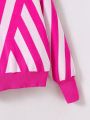 Teen Girl Striped Pattern Drop Shoulder Sweater