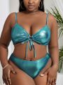 SHEIN Swim SXY Plus Size Metallic Bodysuit Swimsuit Set (3pcs)