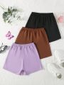 SHEIN Kids EVRYDAY 3-piece Elastic Waist Butterfly Letter Pattern Casual Shorts For Big Girls And Boys