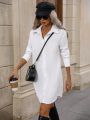 SHEIN LUNE Spring White Shirt Style Women's Workwear Dress