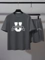 Manfinity Hypemode Loose Men's Short Sleeve T-Shirt And Shorts Set With Letter Print