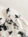 Baby Girl Floral Embroidery Ruffle Trim Peplum Bodysuit