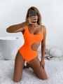 SHEIN Swim Vcay Plain Cut-out Ring Linked One Piece Swimsuit