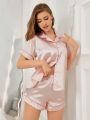 Silk-Like Lips & Alphabet Printed Pajamas Set With Backless Top