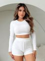 SHEIN SXY Long Sleeve Top And Shorts Set, Spring And Autumn