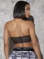 LOVING U Lace Up Front Mesh Tube Top