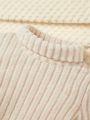 SHEIN Baby Girls' 3pcs Solid Color Ribbed Knit High Neck Long Sleeve Top Set