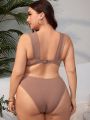 SHEIN Swim Vcay Plus Size Women's Smocked Wide Strap Swimsuit Suit