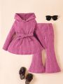 SHEIN Kids EVRYDAY Toddler Girls' Casual Hooded Top With Drawstring And Pants Set With Strap For Autumn And Winter