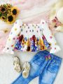 Baby Girl Sunflower & Floral Printed Lovely Daily Casual Elegant Romantic Top For Spring/Summer