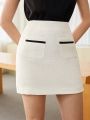 SHEIN BIZwear Women's Plaid Skirt With Double Pockets