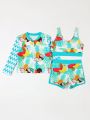 Young Girl Tropical Plant Printed Long Sleeve Swimsuit Set