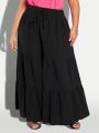 SHEIN CURVE+ Plus Size Women's Wide Leg Pants With Tie Waist And Ruffled Hem