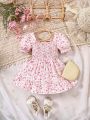 Baby Ditsy Floral Puff Sleeve Dress & Accessory Bag