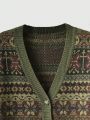 Academia Geometric Pattern V-neck Cardigan