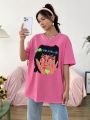 Color Burst Heart Pattern Oversized Round Neck Women'S Long T-Shirt