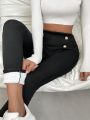 SHEIN Essnce Button Detail Thermal Lined Leggings