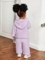 SHEIN Baby Girl Letter Patched Kangaroo Pocket Teddy Hoodie & Pants