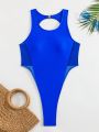 SHEIN Swim Vcay Solid High Cut Round Neck One Piece Swimsuit