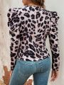 SHEIN VCAY Women's Leopard Print Batwing Sleeve Jacket