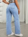 SHEIN ICON Buckle Belted Straight Leg Jeans