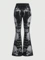 ROMWE Goth Skull Printed Flared Jeans