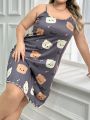 Cute Bear Print Plus Size Cami Sleep Dress