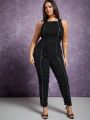 Asavvy Plus Contrast Piping Ruched Unitard Jumpsuit