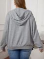 SHEIN LUNE Plus Size Floral Printed Drawstring Hooded Sweatshirt