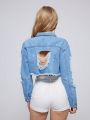 Ripped Raw Hem Crop Denim Jacket