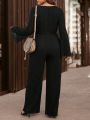 SHEIN LUNE Plus Size Solid Color Bell Sleeve Jumpsuit