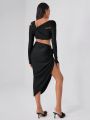 Taranthola Solid Asymmetrical Neck Cut Out Asymmetrical Hem Dress