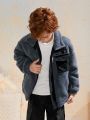 SHEIN Tween Boy Flap Pocket Teddy Coat