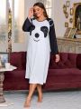 Plus Size Women's Casual Long Sleeve Panda Printed Long Dress